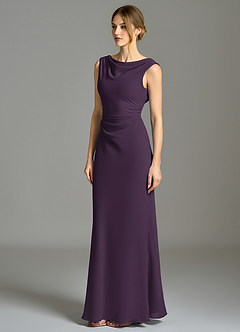 Azazie Kieryn Vestidos de damas de honor Vestido de Ciruela de Gasa de Corte Sirena con Plisado image3