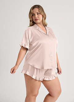 front Ruffled Short Sleeve Pajama Set