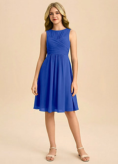 Azazie Skyla Junior Linia A Pofałdowany Szyfon Mini Młodsza druhna Sukienka image3