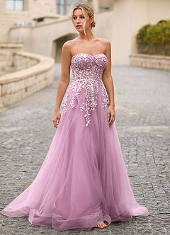 Celeste Light Purple Rhinestone Sheer Lace Prom Dress image5