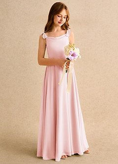 Azazie Puppy Junior Formal Flower Girl Dresses Blushing Pink A-Line Pleated Chiffon Dress image1