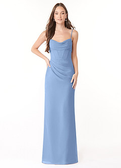 Azazie Mai Bridesmaid Dresses Steel Blue Sheath Pleated Chiffon Dress image1