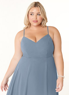 Azazie Clarissa Bridesmaid Dresses Dusty Blue A-Line V-Neck Chiffon Dress image11