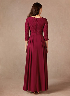 Azazie Lucianna At-home Try On Dresses Burgundy A-Line Lace Dress image5