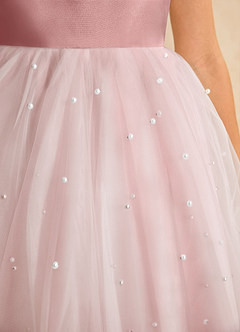 Azazie Esme vestidos de niña de las flores Vestido Rosa Polvorienta de Tul de Corte Princesa con Lazo image9