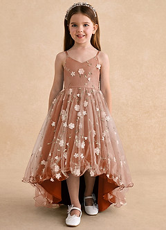 Azazie Celia Flower Girl Dresses Burnt Orange A-Line Spaghetti Strap Tulle Dress image6
