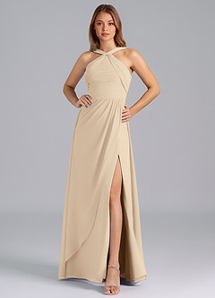 Azazie Mianna Bridesmaid Dresses Champagne A-Line Pleated Chiffon Dress image4