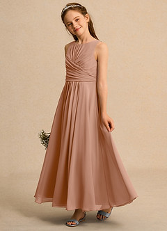 Azazie Ducky Junior Formal Sukienki dla dziewczynek sypiących kwiaty Linia A Pofałdowany Szyfon Długość kostki Sukienka image5