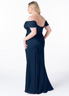 Azazie Amyra Vestidos de damas de honor Vestido de Azul Marino Oscuro de Satén Elástico de Corte Recto Convertible con Vestidos sin tirantes image13