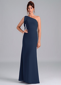Azazie Rinna Vestidos de damas de honor Vestido de Azul Marino Oscuro de Gasa de Corte Sirena con Hombro unilateral image1