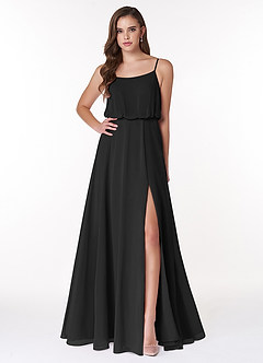 Azazie Lupe Final Sale Black A-Line Scoop Blouson Chiffon Dress image1
