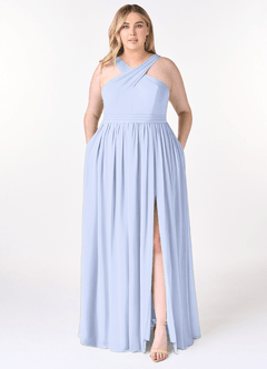 Azazie Elvira Bridesmaid Dresses Ice A-Line Pleated Chiffon Dress image7