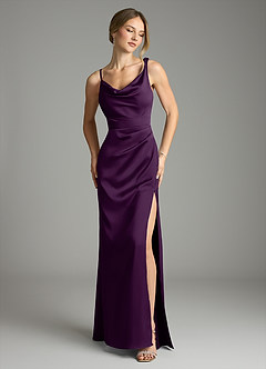 Azazie Samara Robes de demoiselle d'honneur Robe Sirène en Satin extensible Plissée Grain De Raisin image1