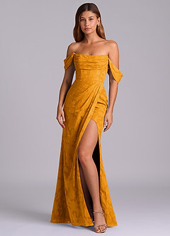 Azazie Johana Abiti da Damigella Abito Convertibile Sirena in Burnout Floreale a Spalla Scoperta Caramello image4