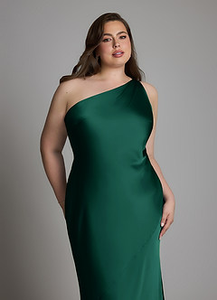 Azazie Juniper Jurken voor bruidsmeisjes Jurk van Stretch Satijn met Zeemeermin One-shoulder Smaragd image5