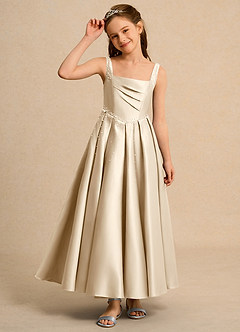 Azazie Mochi Girl Abiti da Ragazza di Fiori Abito Principessa in Raso Opaco Plissettato Champagne image6