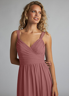 Azazie Aziza Bridesmaid Dresses Desert Rose A-Line V-Neck Pleated Chiffon Dress image5