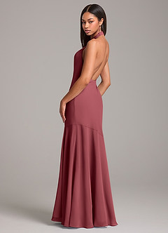 Azazie Lorena Jurken voor bruidsmeisjes Jurk van Chiffon met Zeemeermin Geplooid Merlot image6