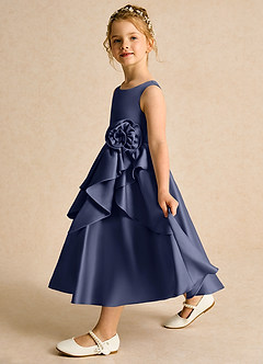 Azazie Hermia Flower Girl Dresses Stormy A-Line Sleeveless Matte Satin Dress image4
