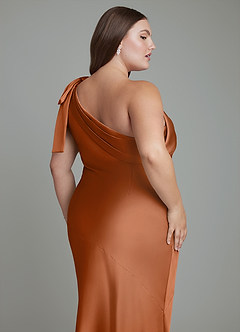 Azazie Yuanna Bridesmaid Dresses Copper Mermaid One Shoulder Stretch Satin Dress image14