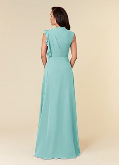 Azazie Narine Mother of the Bride Dresses Aqua A-Line High Neckline Pleated Chiffon Dress image6