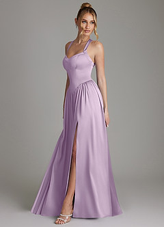 Azazie Francis Bridesmaid Dresses Frosted Lilac A-Line Corset Stretch Satin Dress image6