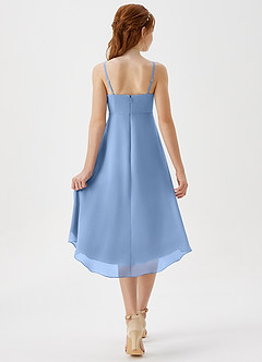 Azazie Mariam Junior Steel Blue A-Line Pleated Chiffon Dress image2
