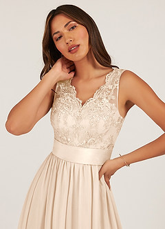 Azazie Gertrude Bridesmaid Dresses White Alabaster A-Line Lace Chiffon Dress image6