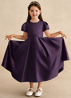 Azazie Princess vestidos de niña de las flores Vestido de Ciruela de Satin Mate de Corte En A con Plisado image3