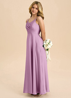 Azazie Bug Junior Linia A Pofałdowany Satyna elastyczna Długość podłogi Młodsza druhna Sukienka image7