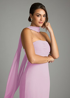 Azazie Saylor Vestidos de damas de honor Vestido de Rosa Caramelo de Gasa de Corte Sirena con Sin tirantes image2