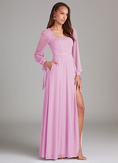Azazie Leonia Robes de demoiselle d'honneur Robe Trapèze en Maille Manche longue Rose Bonbon image3
