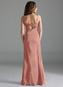 Azazie Leonis Junior Rosette A-Line Pleated Stretch Satin Dress image2