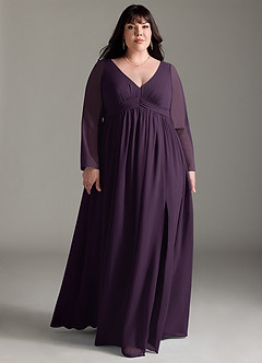 Azazie Teton Maternity Bridesmaid Dresses A-Line Long Sleeve Chiffon Floor-Length Dress image9