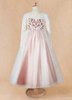 Azazie Elodie Blumenmädchenkleider Ballkleid Spitze Kleid Elfenbein Kastanienbraun image10