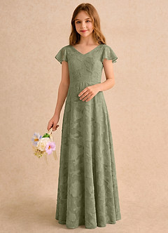 Azazie Narin Girls Formal Blumenmädchenkleider A-Linie mit ärmel Blumen-Burnout Kleid Pistazie image5