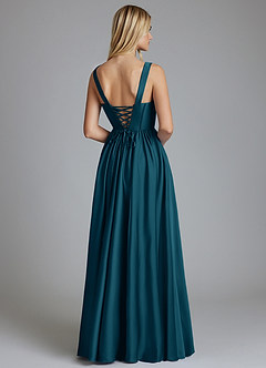 Azazie Delmie Bridesmaid Dresses Ink Blue A-Line Corset Stretch Satin Dress image2