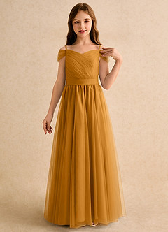 Azazie Yuna Girls Formal vestidos de niña de las flores Vestido de Caramelo de Tul de Corte en A con Vestidos sin tirantes image6