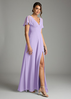 Azazie Kimber Vestidos de damas de honor Vestido de Lila de Gasa de Corte en A con Manga volante image6