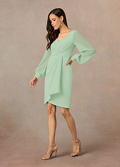 Azazie Karen Mother of the Bride Dresses Dusty Sage Sheath Pleated Stretch Crepe Dress image2