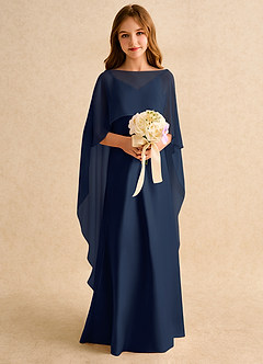 Azazie Fishie Girls Formal Flower Girl Dresses Dark Navy A-Line Matte Satin Dress image3