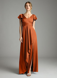 Azazie Omari Bridesmaid Dresses Burnt Orange A-Line Stretch Satin Dress image3