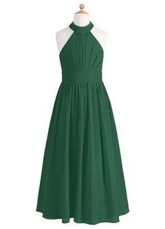 Azazie Iman Junior Dark Green A-Line Pleated Chiffon Dress image6