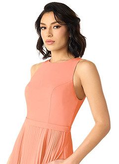Azazie Lindie Brautjungfernkleider A-Linie Schaufel Gefaltet Chiffon Kleid Sonnenuntergang image4