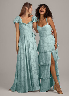 Azazie Aricella Bridesmaid Dresses Mist A-Line Corset Floral Burnout Dress image2