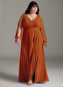 Azazie Matilda Bridesmaid Dresses Paprika A-Line Long Sleeve Chiffon Dress image14