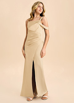 Azazie Wynter Junior Vestido de Oro de Satén Elástico con Plisado image4