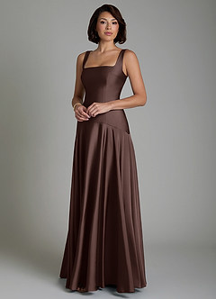Azazie Reina Bridesmaid Dresses Ganache A-Line Pleated Stretch Satin Dress image6