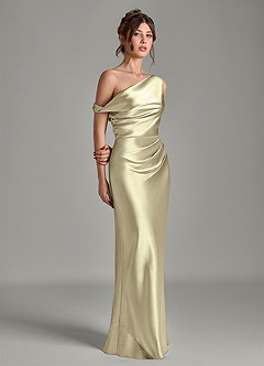 Azazie Emerson Bridesmaid Dresses Moss Green Mermaid Off the Shoulder Metallic Satin Dress image5