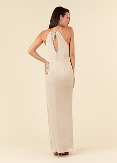 Azazie Hadid Mother of the Bride Dresses Champagne Sheath Pleated Mesh Dress image2